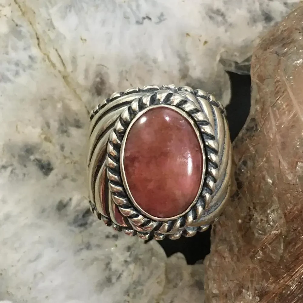 Carolyn Pollack Vintage Sterling Oval Rhodonite Decorated Unisex Shield Ring